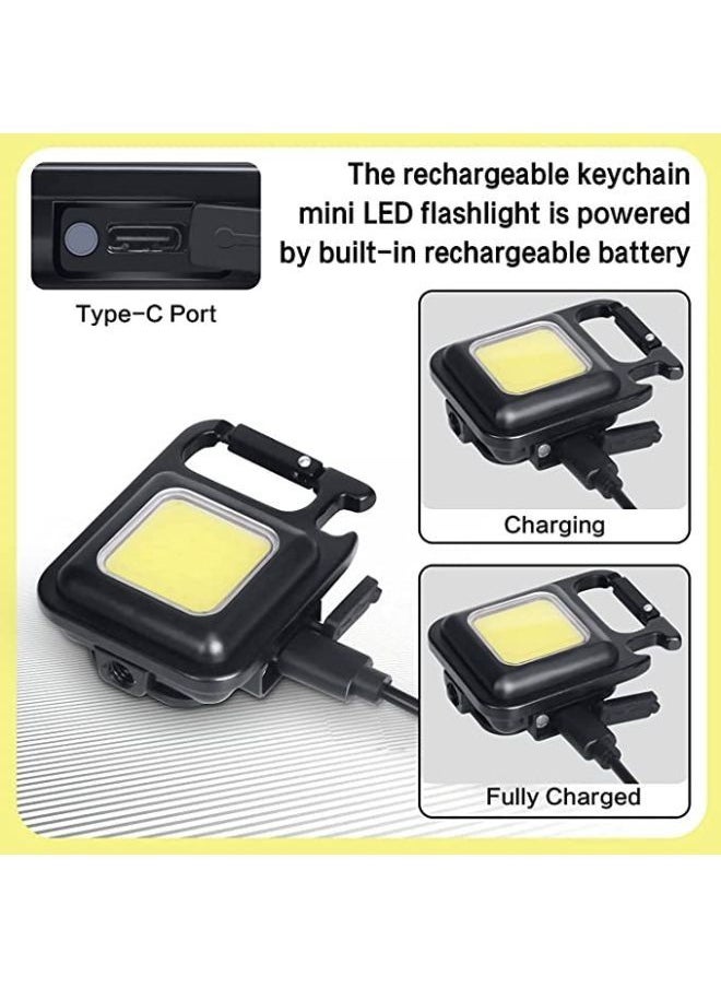 llwoo - Small LED Flashlight 800 Lumens COB Rechargeable Keychain Mini Flashlight 4 Light Modes Portable Pocket Light with Folding Bracket Bottle Opener and Magnet Base for Fishing Walking Camping - Image 1