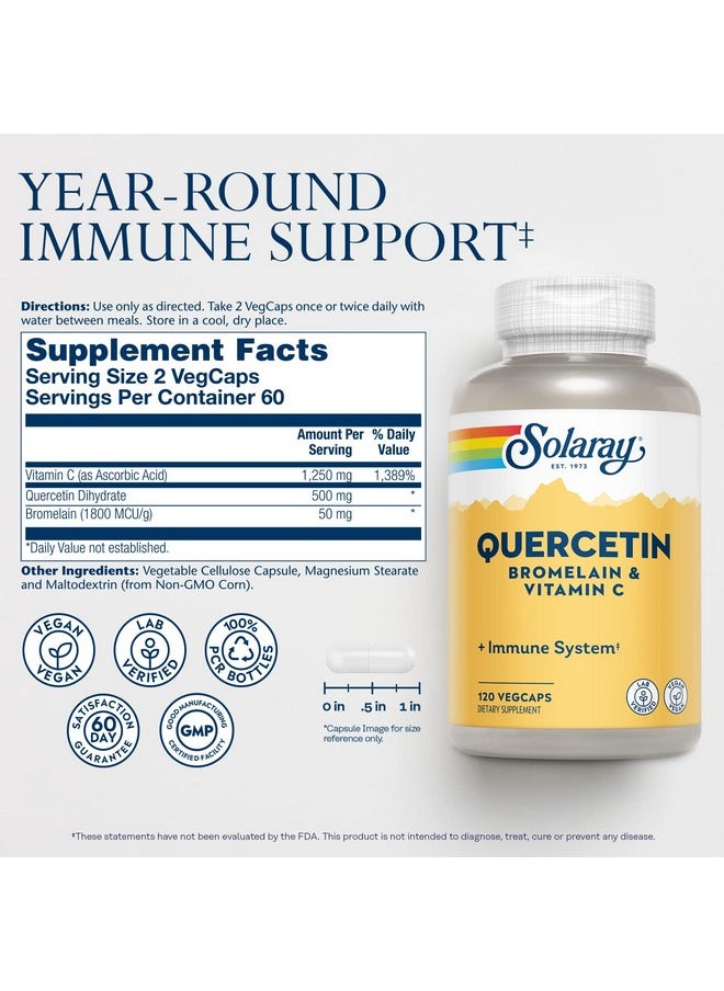 Solaray - Qbc Plex; Quercetin & Bromelain Plus Vitamin C; Year Round Immune Function & Respiratory Health Support; Nongmo & Vegan; 120 Vegcaps - Image 1