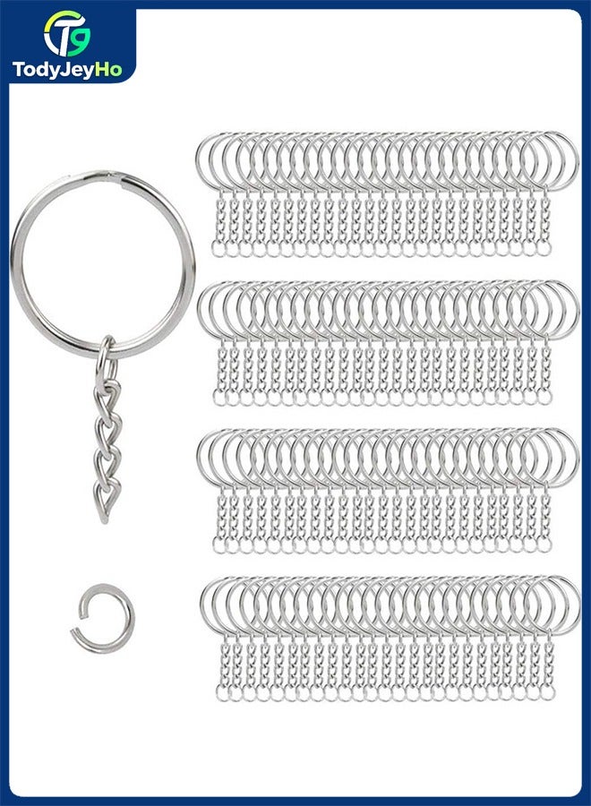 TodyJeyHo 100pcs Metal Split Key Chain Rings with Chain Silver Key Ring and Open Jump Rings Bulk for Crafts DIY (1"/25mm) - Image 1