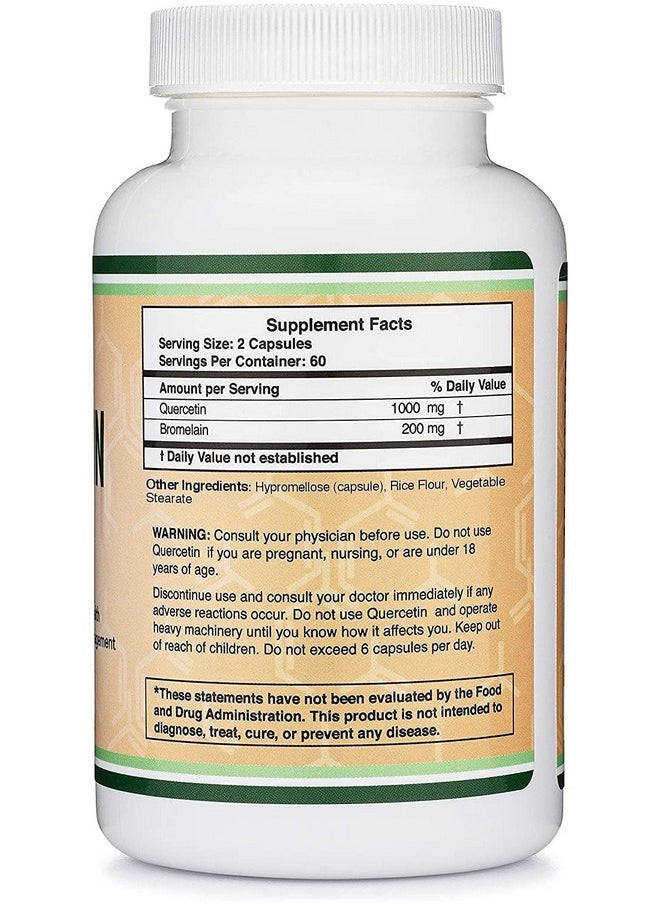 Double Wood Supplements - Quercetin with Bromelain - 120 Count (1,200mg Servings) Immune Health Capsules - Supports Healthy Immune Functions in Men and Women (Vegan Safe, Third Party Tested, Gluten Free) by Double Wood - Image 1