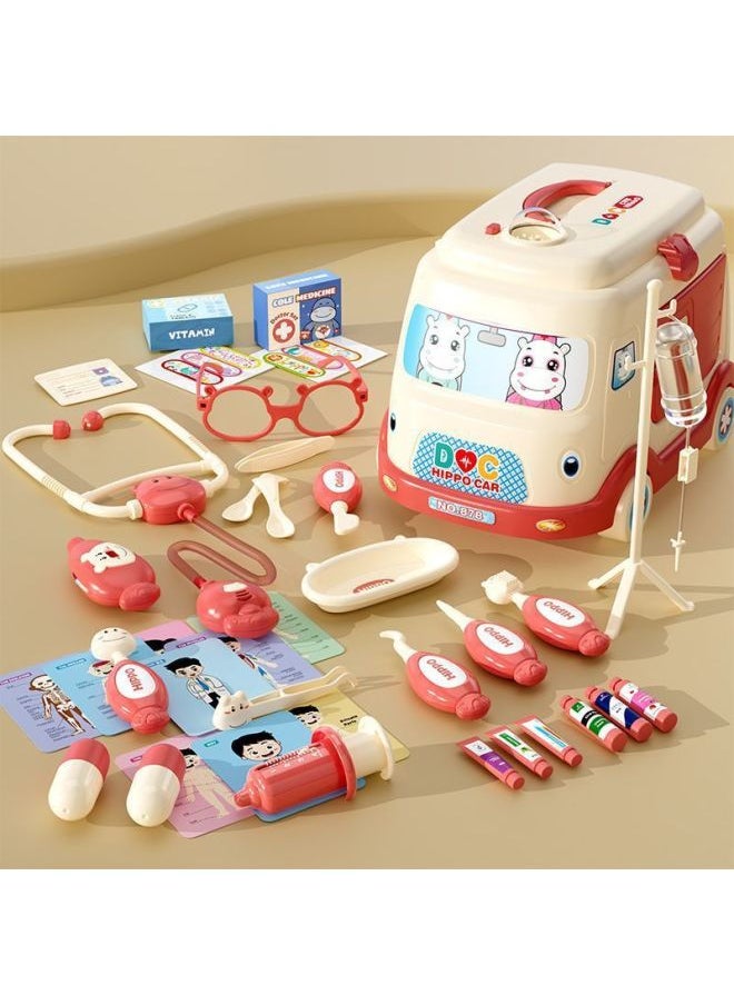 Simulation Children's Medicine Box Toys Full Set Of Small Doctor Equipment Children's Toys Girls Children's Toolbox-Colour:Basic Version [pink Ambulance Storage] 39-piece Set-Specification:Standard Version  - Image 1
