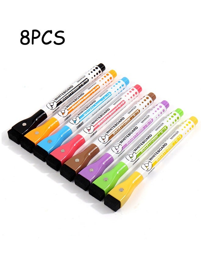 Generic 8Pcs Magnetic Dry Erases Marker White Boards Marker Pen Whiteboard Marker With Erasers Work On White Boards Fine Tip Point Whiteboard Marker Magnetic Whiteboard Pens And Eraser Set Fine White Boards  - Image 1
