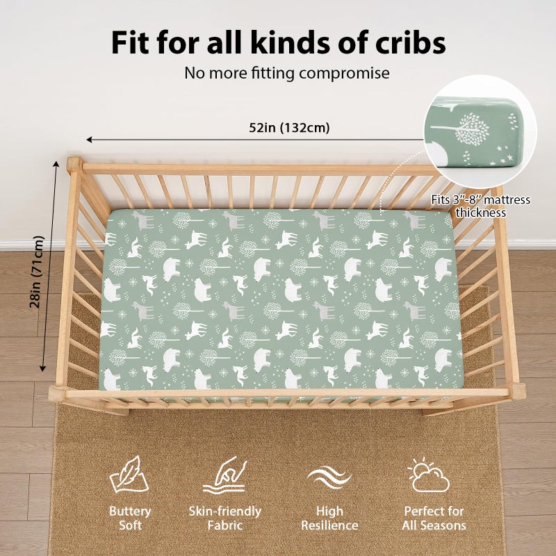 FIEMOL Baby Crib Sheets for Boys and Girls, 3 Pack Fitted Crib Sheets Neutral for 52â€x28â€ Standard Crib and Toddler Mattresses, Ultra Soft & Silky Smooth Microfiber Green Forest Bear - Image 3
