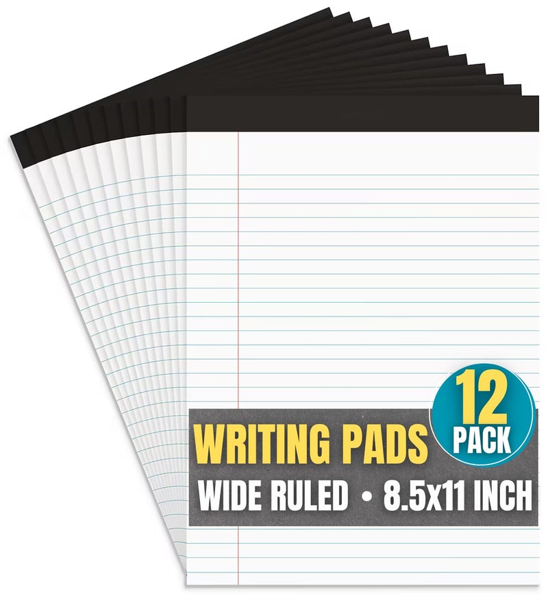 1InTheOffice Note Pads 8.5 x 11, Wide-Ruled Letter Size Writing Pads, White 50 Sheets per Notepads, 12 Pack - Image 1