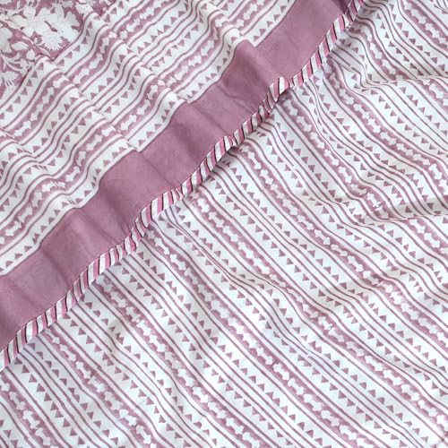 TOAIArt Premium Jaipuri Dohar | AC Blanket Summer Quilt | Hand Block Printed | 3 Layers | Reversible | 150GSM 100% Mulmul Cotton| 100% Cotton Flannel Filling | Single 60" X 90"|Vintage Pink Kalamkari - Image 5