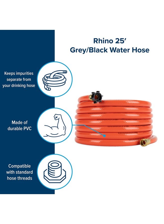 Camco Rhino 25Ft Clean-Out Camper & RV Black Water Hose - Features a Heavy-Duty PVC Design & Bright Orange Color - Clean-Out Camper Black Water, Grey Water or Tote Tanks - 5/8” Inside Diameter (22990)