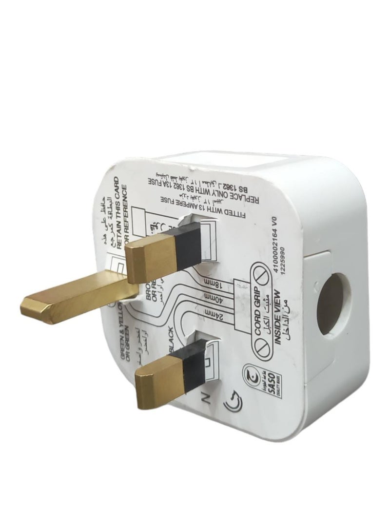 alfanar 3 Pin Flat Plug Adapter 13 Amp Electrical Power Connector for Home Use and Everyday Appliances - Image 1