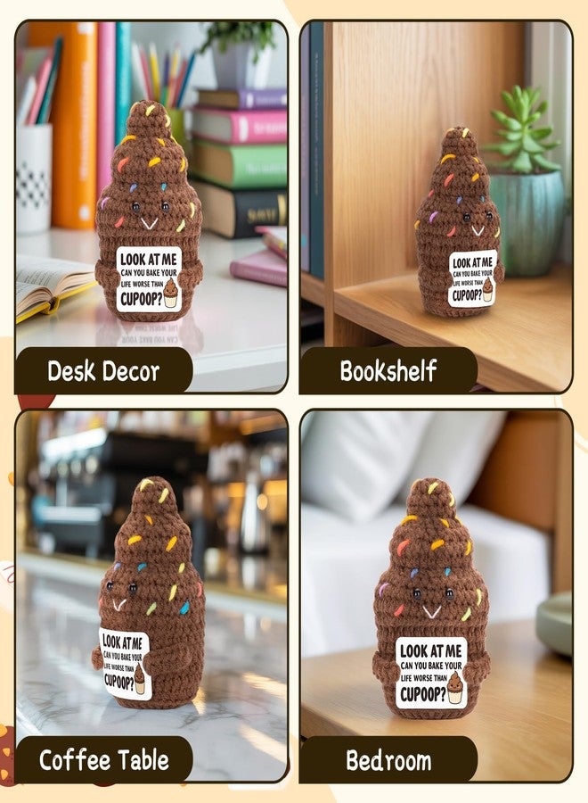 FunisFun Positive Poo Cute Cupcake Crochet Doll with Inspiration Card Funny Cupoop Gag Gifts for Friends Office Employee Appreciation (CUPOOP) - Image 5