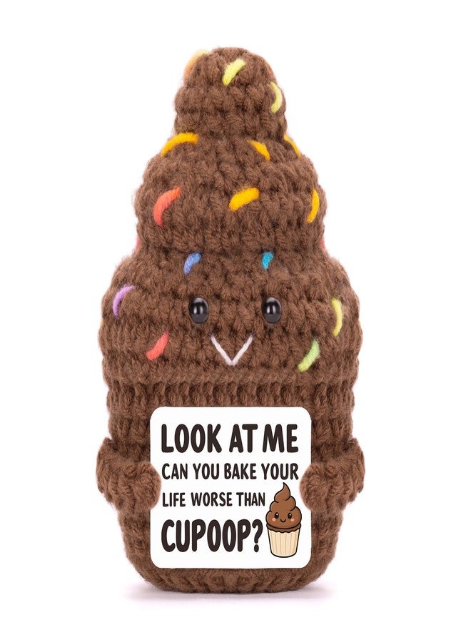 FunisFun Positive Poo Cute Cupcake Crochet Doll with Inspiration Card Funny Cupoop Gag Gifts for Friends Office Employee Appreciation (CUPOOP) - Image 1