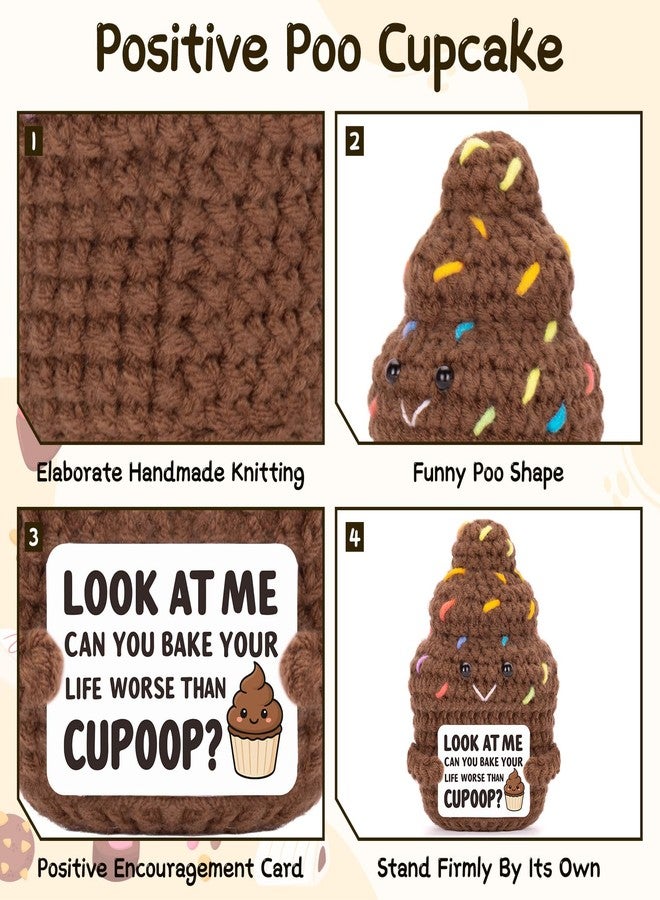 FunisFun Positive Poo Cute Cupcake Crochet Doll with Inspiration Card Funny Cupoop Gag Gifts for Friends Office Employee Appreciation (CUPOOP) - Image 4