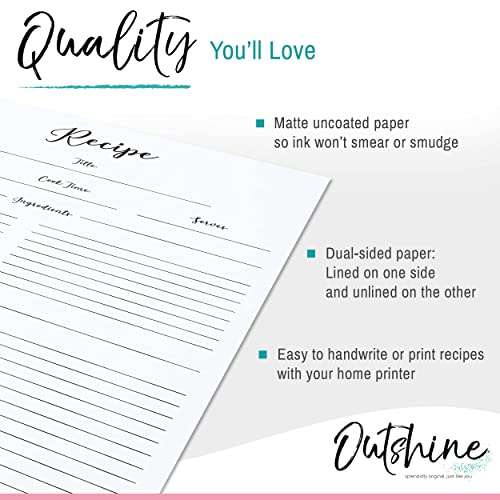 OUTSHINE Premium Recipe Paper for 8.5" x 11" Recipe Binders, Farmhouse Design (50 Sheets) | Full Size Recipe Refill Pages for Binder | Recipe Card Sheets | No-Smear Matte Paper - Image 3