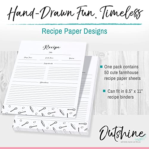 OUTSHINE Premium Recipe Paper for 8.5" x 11" Recipe Binders, Farmhouse Design (50 Sheets) | Full Size Recipe Refill Pages for Binder | Recipe Card Sheets | No-Smear Matte Paper - Image 2