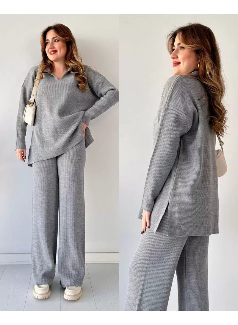 general 2025-2026 Autumn-Winter Fashion Solid Color Loose Hem Open-Weave Knit Set for Women - Image 1
