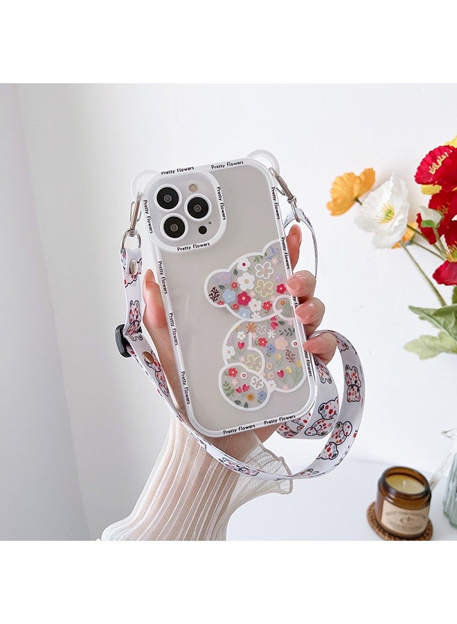 Compatible with iPhone 16 Pro Max Case, Cute Flowers Bear Camera Protector Clear Case Cover with Shoulder Strap Neck Cord Girls Women Case for iPhone 16 Pro Max  - Image 1