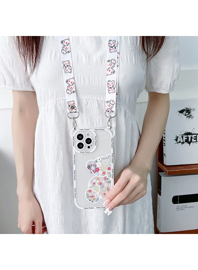 Compatible with iPhone 16 Pro Max Case, Cute Flowers Bear Camera Protector Clear Case Cover with Shoulder Strap Neck Cord Girls Women Case for iPhone 16 Pro Max  - Image 2