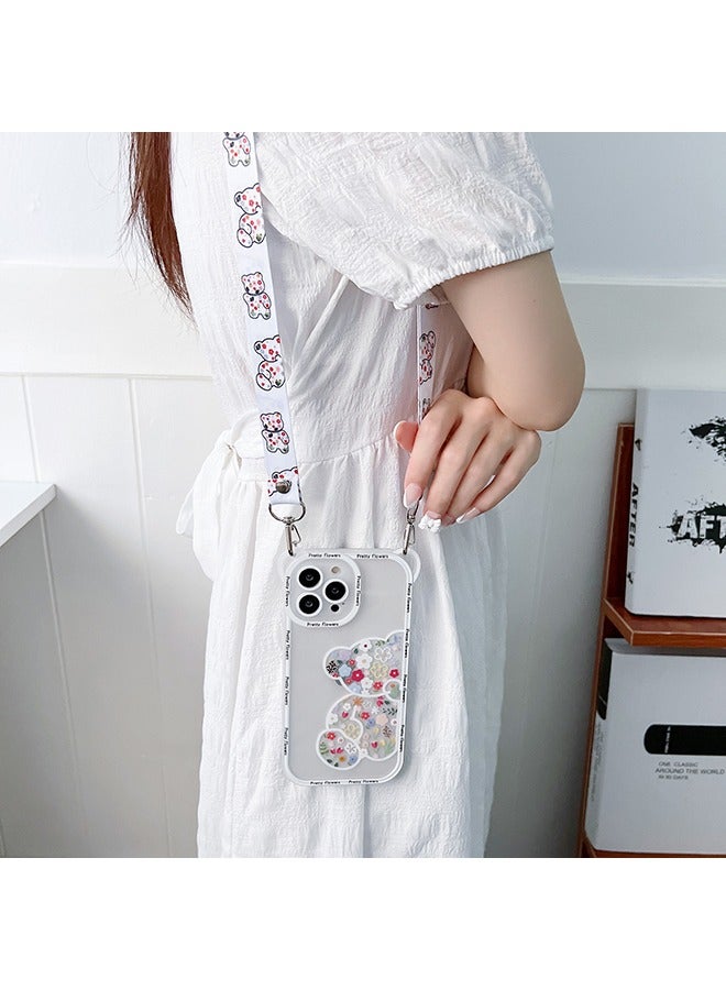 Compatible with iPhone 16 Pro Max Case, Cute Flowers Bear Camera Protector Clear Case Cover with Shoulder Strap Neck Cord Girls Women Case for iPhone 16 Pro Max  - Image 3