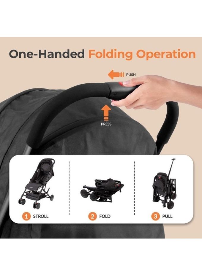 Jovial Lightweight Travel Baby Stroller One-Hand Folding Compact Stroller With Multi-Position Reclining System Retractable Sun Canopy, Extra-Large Storage Basket Includes Airplane Storage Bag - Image 2