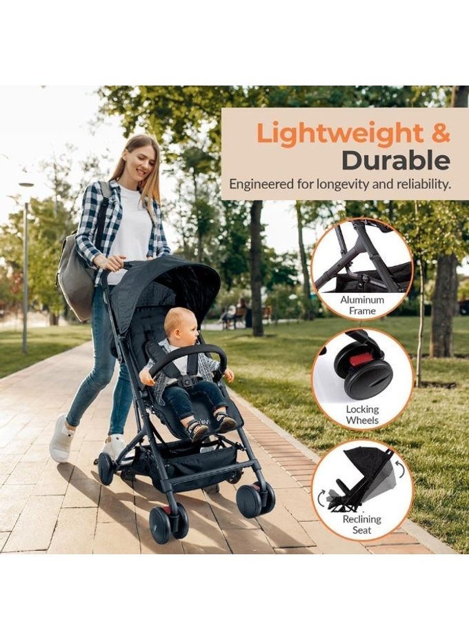 Jovial Lightweight Travel Baby Stroller One-Hand Folding Compact Stroller With Multi-Position Reclining System Retractable Sun Canopy, Extra-Large Storage Basket Includes Airplane Storage Bag - Image 3