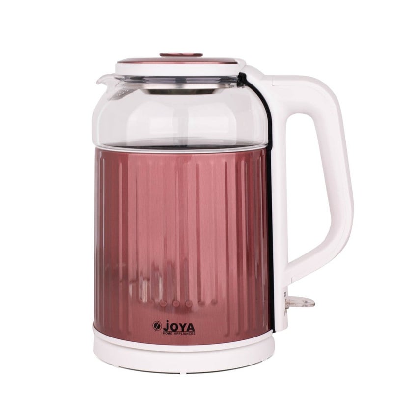 JOYA 1.8 Liter Electric Kettle Rose & White - Glass Body with Stainless Steel Base, Fast Boiling Water Heater for Home & Office