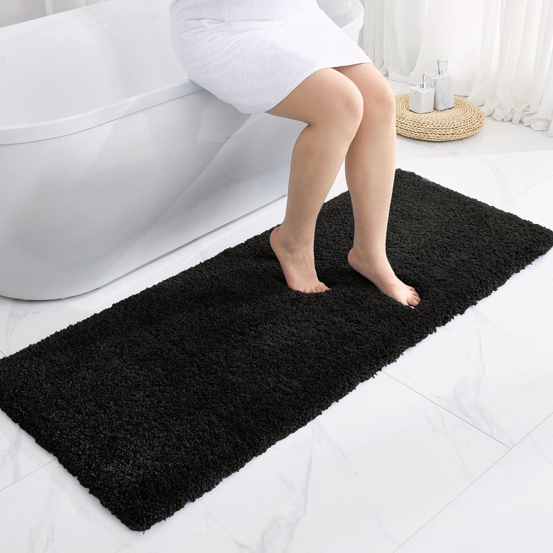 Disolla Bathroom Rug 24x48 Non Slip Fluffy Bath Mat for Bathroom Floor Washable Plush Luxury Bath Rug for Tub Soft Shower Mat, Black - Image 1