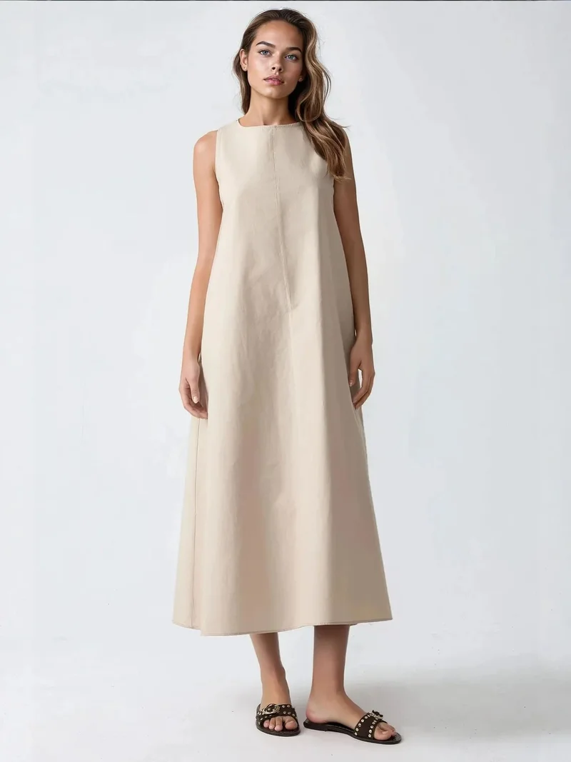 زوبعة فستان ماكسي بتصميم - بدون أكمام بياقة دائرية من مجموعة