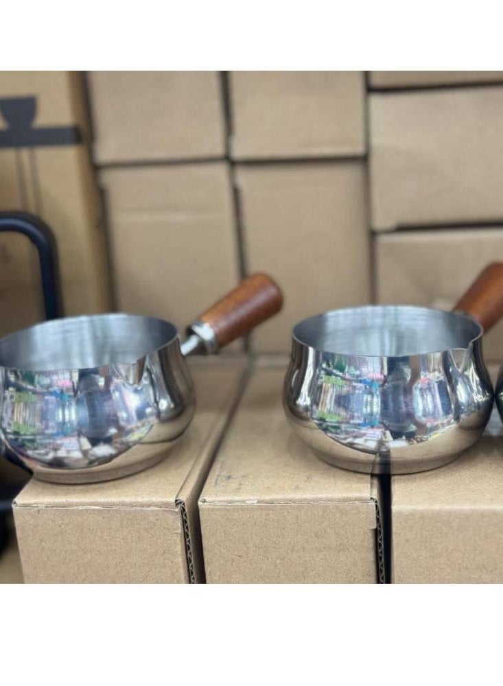 كنكة ستانلس ستيل مقاومة للصدأ بمقبض خشبي  – مقاس كبير 6.5 سم - Image 5