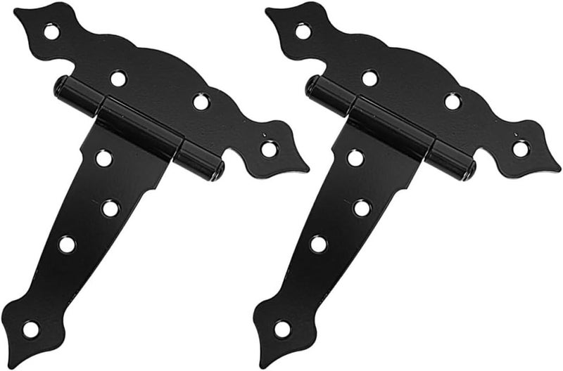 2pcs Heavy Duty T-Shape Gate Hinges for Wooden Barn and Shed Doors with Screws Included, Outdoor Black Steel Door Hardware for Wood Fence Gate Installation - Image 1