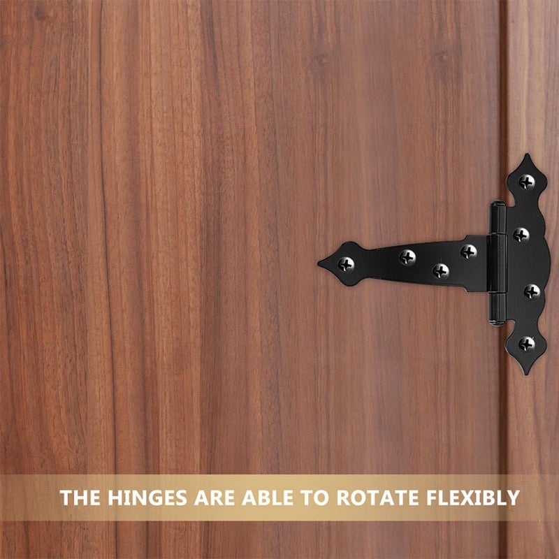 2pcs Heavy Duty T-Shape Gate Hinges for Wooden Barn and Shed Doors with Screws Included, Outdoor Black Steel Door Hardware for Wood Fence Gate Installation - Image 5