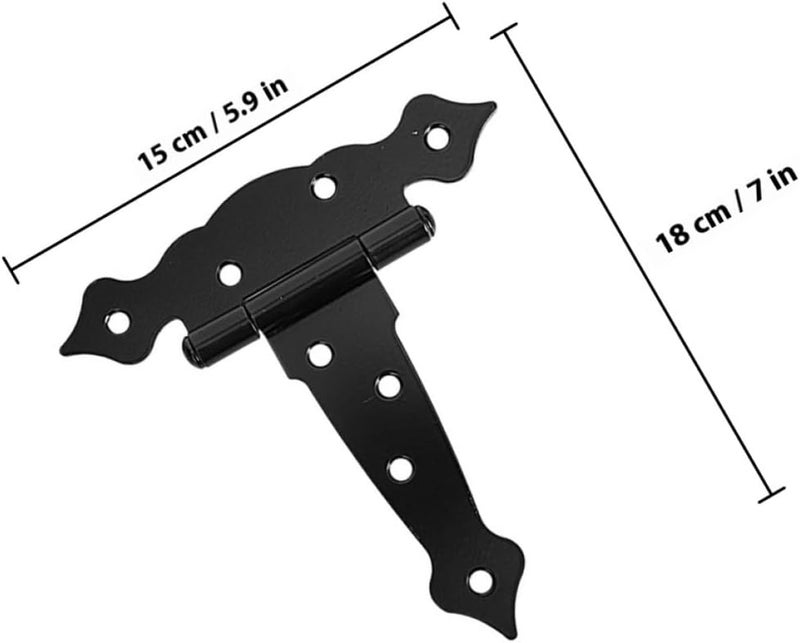 2pcs Heavy Duty T-Shape Gate Hinges for Wooden Barn and Shed Doors with Screws Included, Outdoor Black Steel Door Hardware for Wood Fence Gate Installation - Image 2