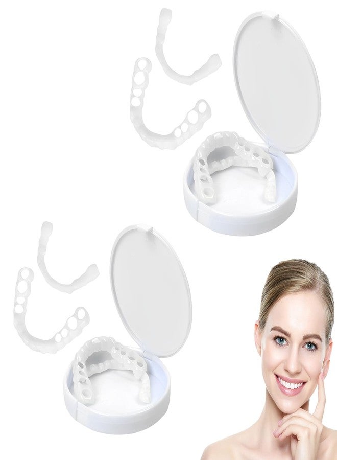 SQUISHCO 2 Pairs Teeth Caps for Women, Comfortable Flex Fit Dentures for Top & Bottom,Snap On Dental Teeth Covers with Storage Boxes for Neat Smile - Image 1