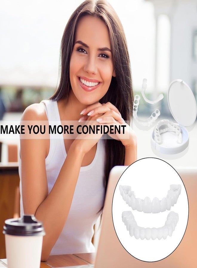 SQUISHCO 2 Pairs Teeth Caps for Women, Comfortable Flex Fit Dentures for Top & Bottom,Snap On Dental Teeth Covers with Storage Boxes for Neat Smile - Image 2