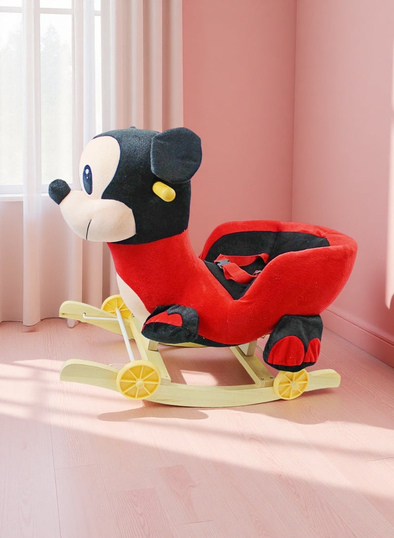EASY FUTURE Cartoon Mouse Style Rocking Horse Ride-On with Wheels Plush 2-in-1 Rocker & Slider Toy for Kids and Toddlers - Image 1