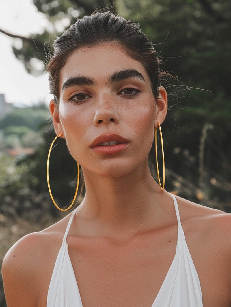 KeyStyle Womens Gold Thin Hoop Earrings Big Oversized Hoops, 100 mm Classic Jumbo Earring Big Loops, Stainless Steel Simple Ear Jew for Sensitive Ears - Image 3