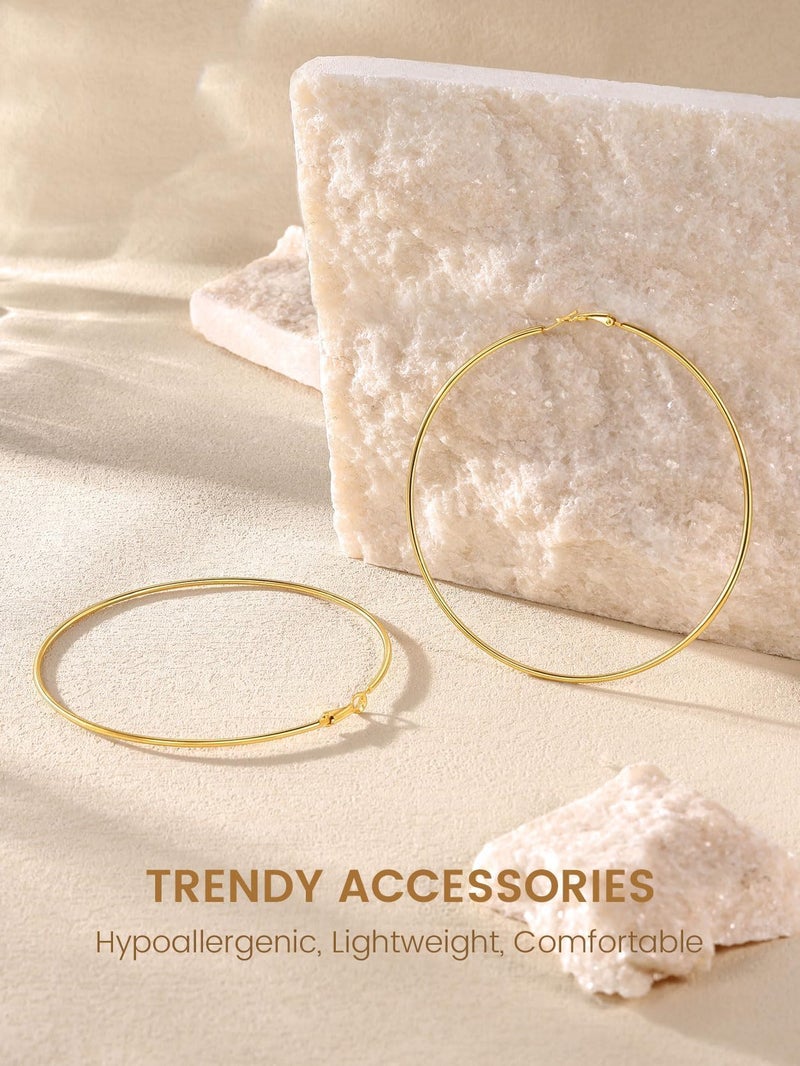 KeyStyle Womens Gold Thin Hoop Earrings Big Oversized Hoops, 100 mm Classic Jumbo Earring Big Loops, Stainless Steel Simple Ear Jew for Sensitive Ears - Image 4