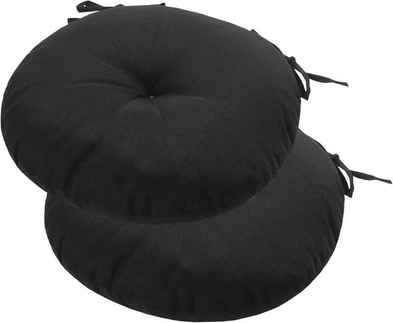 FUNHOME Bistro Chair Cushions 15 inch,Set of 2,Tufted Round Chair Cushions with Ties,15"x15"x4",Water Resistant Round Seat Cushion for Barstool Chairs,Patio Garden Kitchen Outdoor Furniture(Black) - Image 1