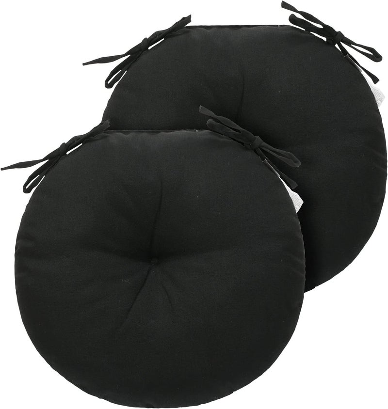 FUNHOME Bistro Chair Cushions 15 inch,Set of 2,Tufted Round Chair Cushions with Ties,15"x15"x4",Water Resistant Round Seat Cushion for Barstool Chairs,Patio Garden Kitchen Outdoor Furniture(Black) - Image 2