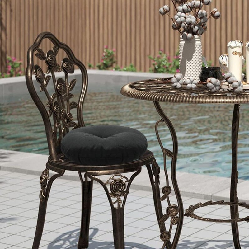 FUNHOME Bistro Chair Cushions 15 inch,Set of 2,Tufted Round Chair Cushions with Ties,15"x15"x4",Water Resistant Round Seat Cushion for Barstool Chairs,Patio Garden Kitchen Outdoor Furniture(Black) - Image 3
