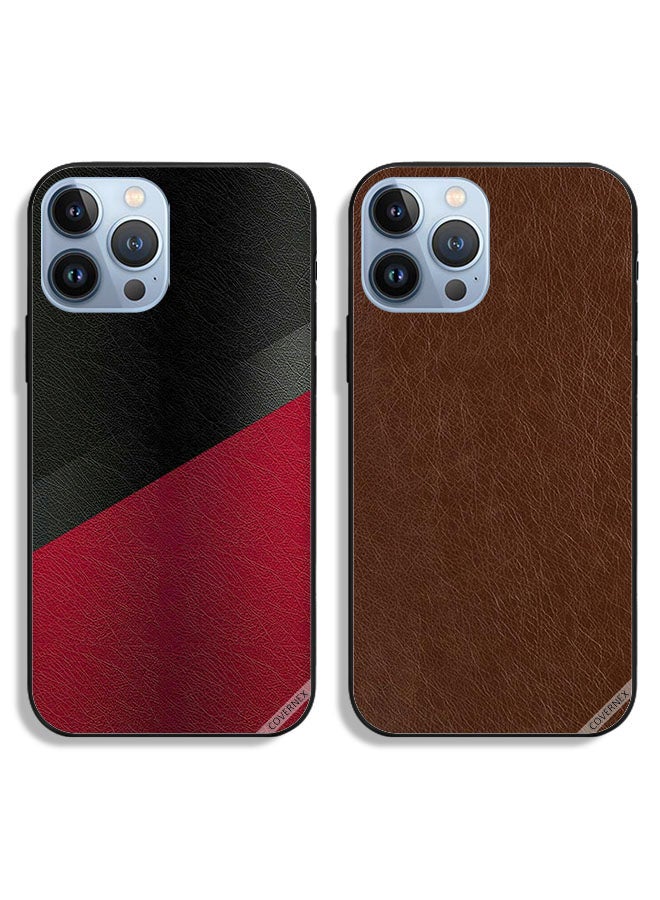 Covernex Two Cases For Apple iPhone 13 Pro Max Protective Covers Black and Red Pattern and Brown Leather - Image 1