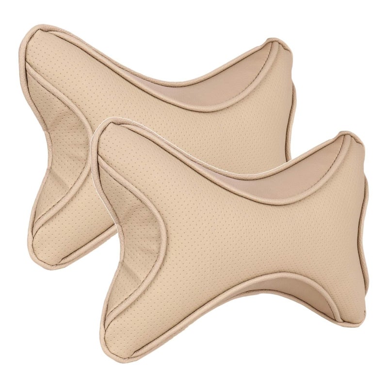 DHANVINE Car Dotted Beige Neck Rest Cushion Pillow Set of 2 Pcs Compatible with MG Gloster - Image 1