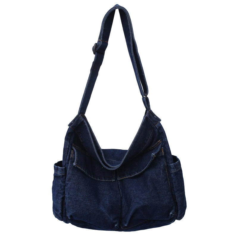KlaOYer Canvas Messenger Bag Large Hobo Bag Crossbody Shoulder Bag Tote Bag with Pocket for Women and Men (Navy Blue) - Image 1