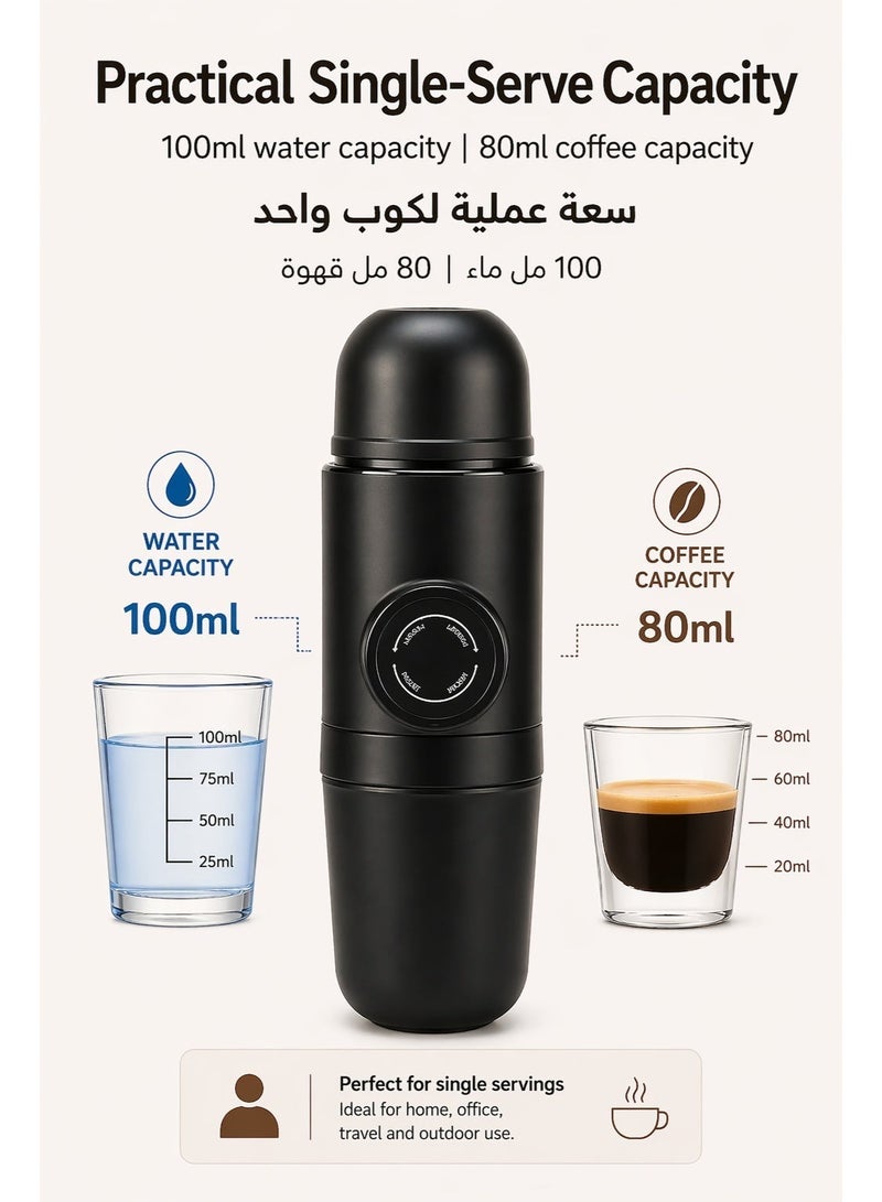 Portable Manual Espresso Maker for Ground Coffee, Hand Press Travel Coffee Maker Cup with 304 Stainless Steel Filter, 100ml Water Capacity, 80ml Coffee Capacity for Office Travel Camping - Image 3