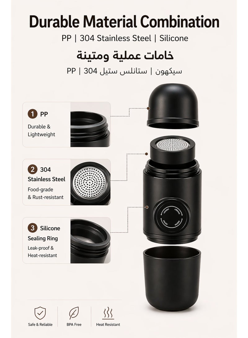 Portable Manual Espresso Maker for Ground Coffee, Hand Press Travel Coffee Maker Cup with 304 Stainless Steel Filter, 100ml Water Capacity, 80ml Coffee Capacity for Office Travel Camping - Image 4