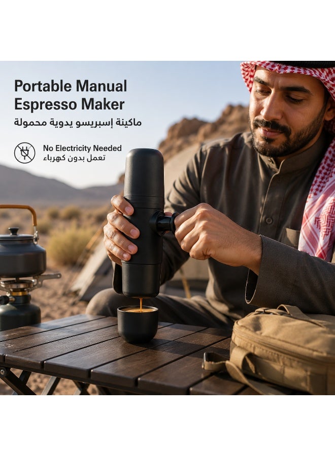 ماكينة إسبريسو يدوية محمولة للقهوة المطحونة، صانعة قهوة ضغط يدوي بدون كهرباء مع فلتر من الستانلس ستيل 304، سعة ماء 100 مل وسعة قهوة 80 مل، مناسبة للسفر والتخييم والمكتب - Image 2