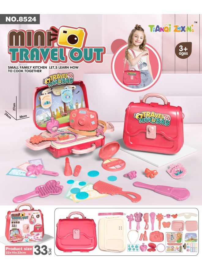 Children's Kitchen Beauty Makeup Handbag Girls Dressing Bag Travel Series Set Toy Box-Specifications:524 Travel Tote  - Image 1