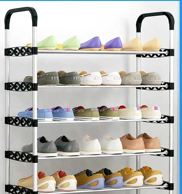 TONSYL Shelf Shoe Rack Metal Shelves for Home 5 Tier Adjustable Stackable Shoe Box Organizer for Closet Holds up to 20 Pairs DIY Chappal Slipper Shoe Stand for Entryway Bedroom Outdoor