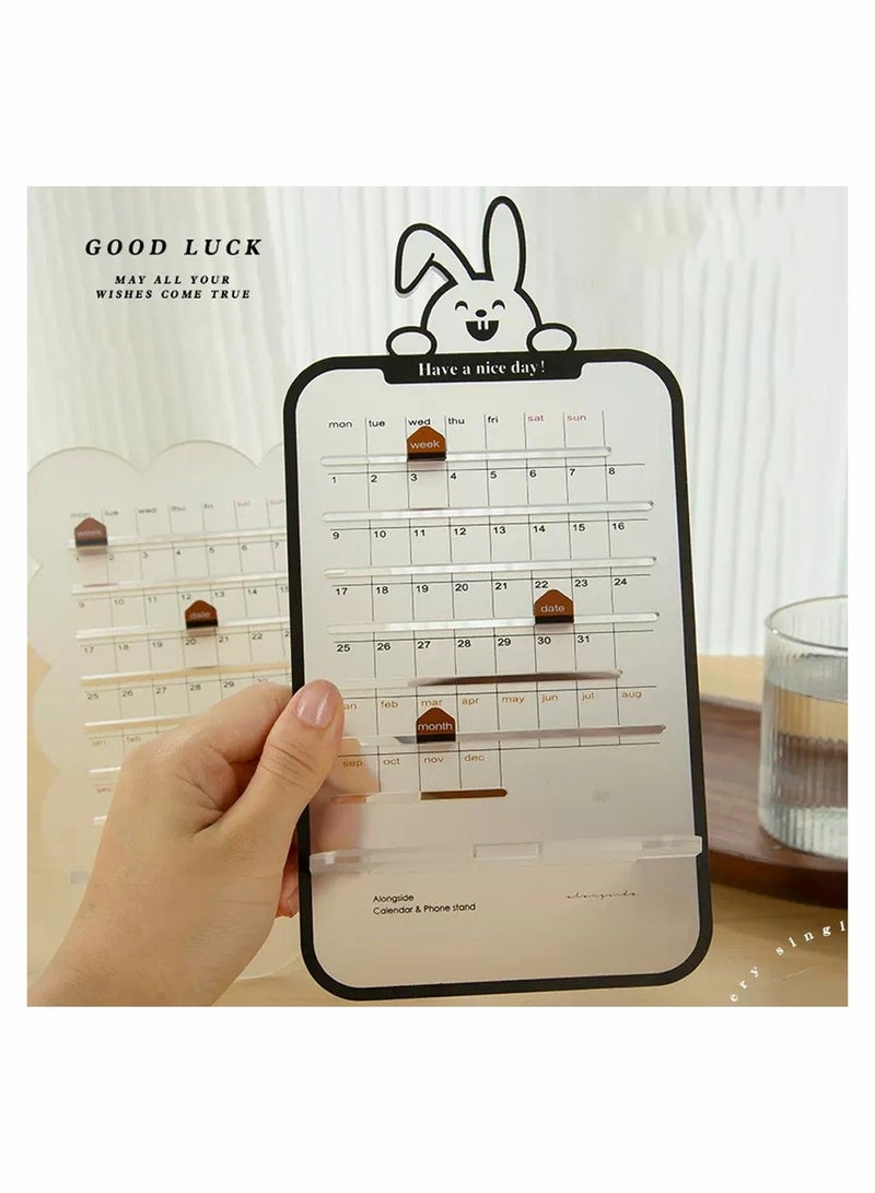 Luckam 2023 Desktop Calendar Transparent lovely Rabbit Mini Small Ornaments Schedule Manual Perpetual Calendar Creative Desktop Office Mobile Phone Holder - Image 5
