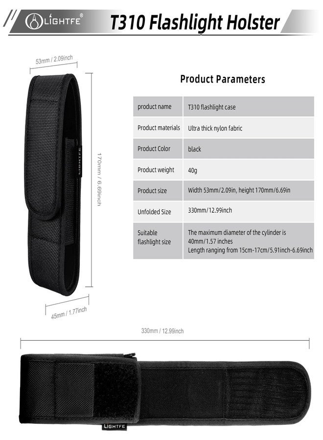 LIGHTFE Flashlight Holster T310 Tactical Flashlight Holster Suitable for flashlights with a Length of 6"-6.7" or a Diameter of 40mm, to a Length of 170 mm. Adjustable Thick and Durable Flashlight Pouch - Image 5