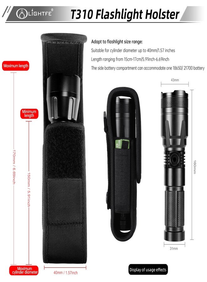 LIGHTFE Flashlight Holster T310 Tactical Flashlight Holster Suitable for flashlights with a Length of 6"-6.7" or a Diameter of 40mm, to a Length of 170 mm. Adjustable Thick and Durable Flashlight Pouch - Image 2