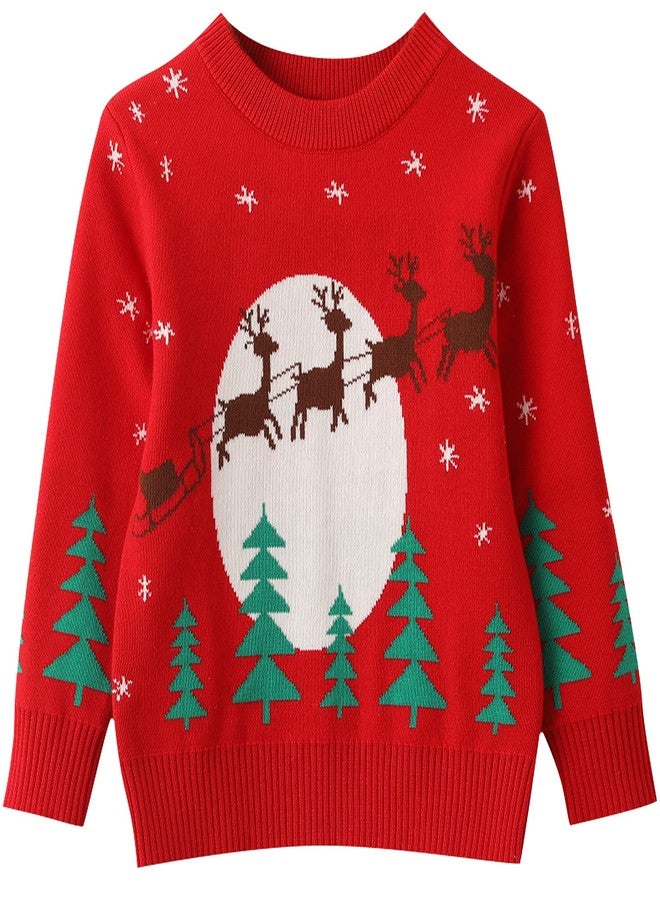 FEOYA Unisex Kids Winter Christmas Tree Holiday Red Sweatshirts Soft Pullover Cute Holiday Reindeer Sweaters Knit Long Sleeve Party Snowflake Tops Shirt 4-5 T - Image 1