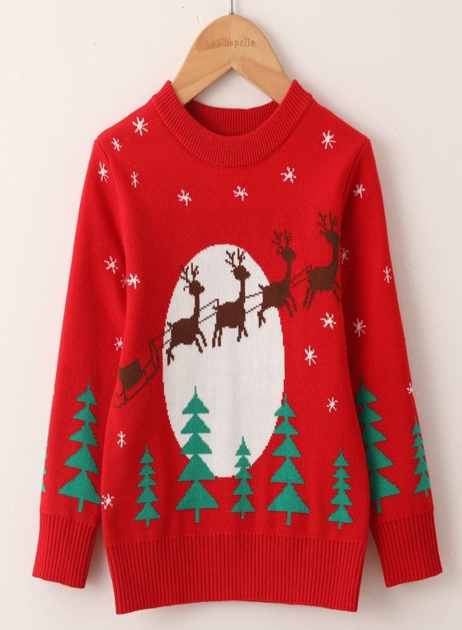 FEOYA Unisex Kids Winter Christmas Tree Holiday Red Sweatshirts Soft Pullover Cute Holiday Reindeer Sweaters Knit Long Sleeve Party Snowflake Tops Shirt 4-5 T - Image 4